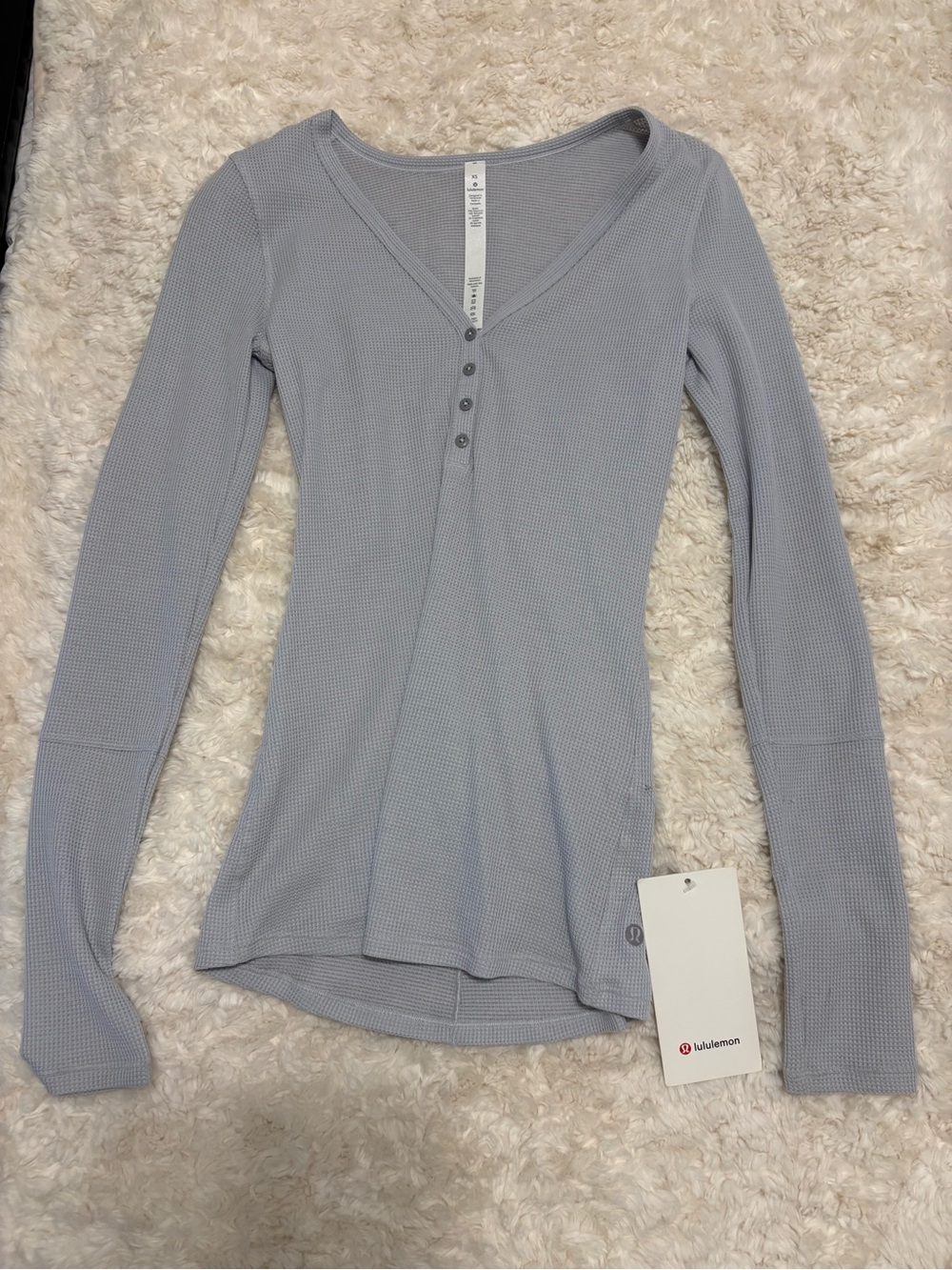 lululemon athletica Light Gray Waffle Henley Long Sleeve Top